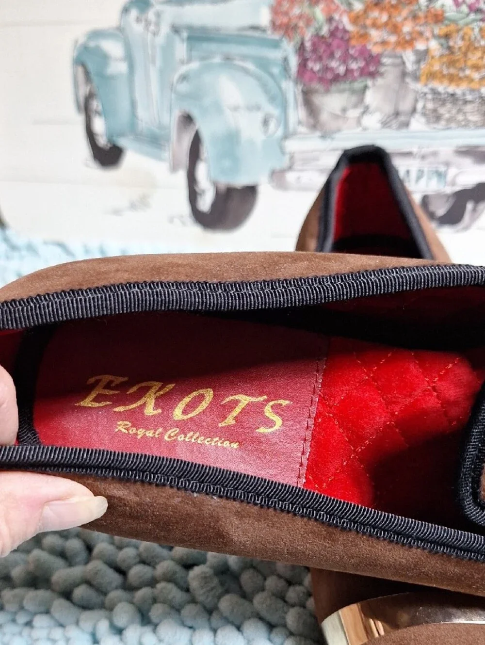 Brown Suede Ekot Men’s Slip-On Loafers with Gold Accent